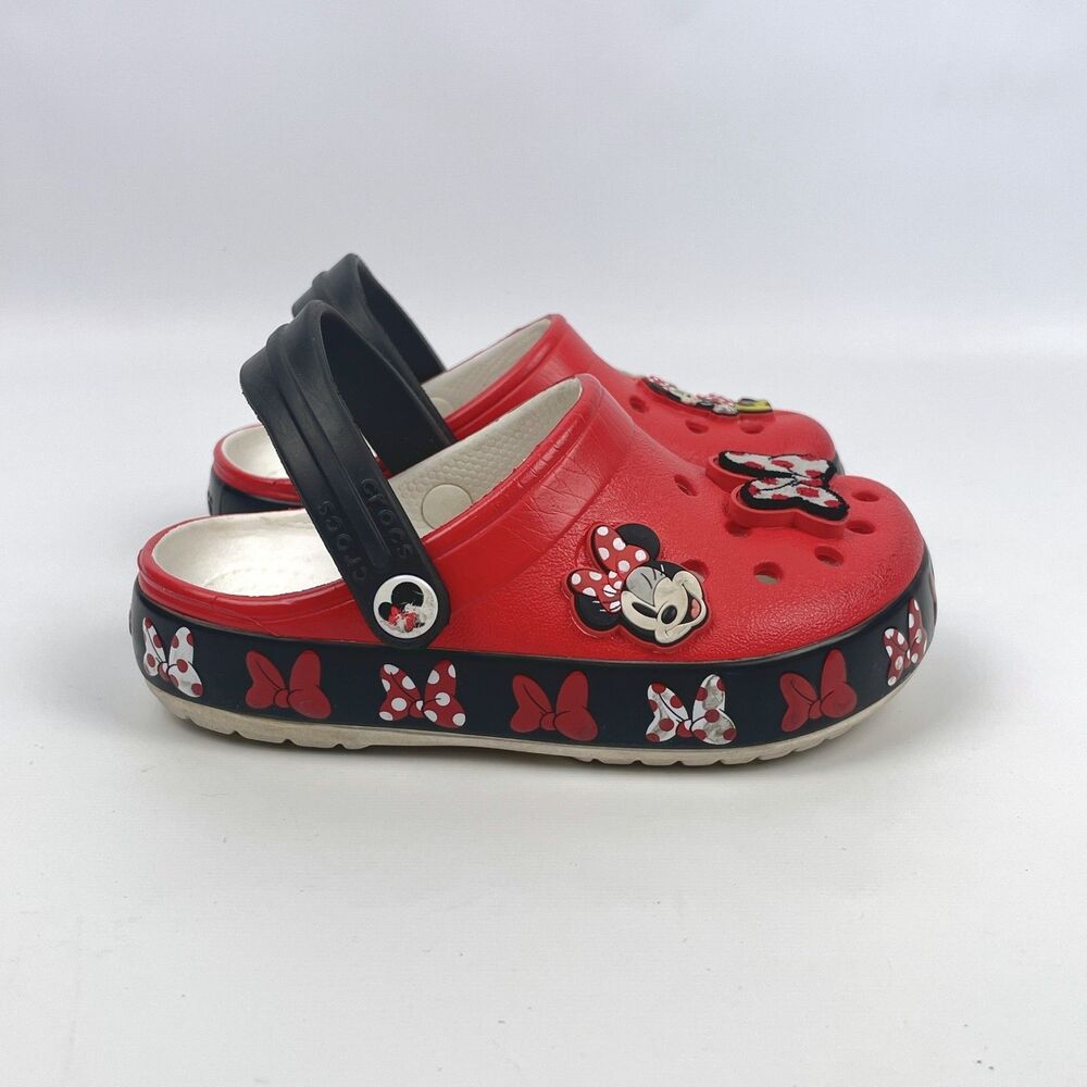 Crocs Crocband Minnie Mouse Clogs Red Black Toddler Kids Size 8 Disney